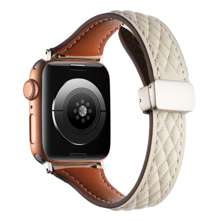 For Apple Watch 46mm / 49mm / 45mm / 44mm Kalebol Diamond Pattern Magnetic Buckle Leather Strap(Starlight) - Watch Bands by Kalebol | Online Shopping South Africa | PMC TechLife | Buy Now Pay Later Mobicred