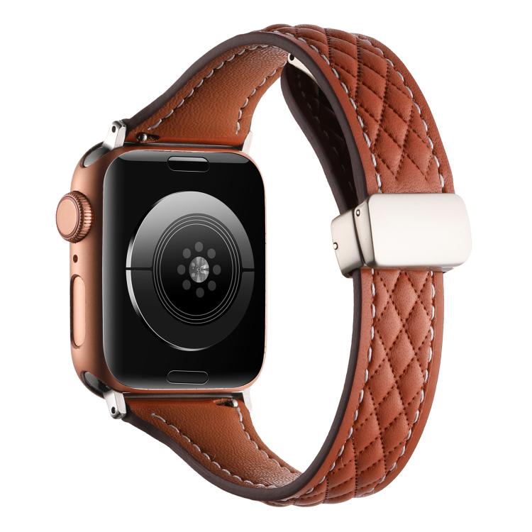For Apple Watch 46mm / 49mm / 45mm / 44mm Kalebol Diamond Pattern Magnetic Buckle Leather Strap(Brown) - Watch Bands by Kalebol | Online Shopping South Africa | PMC TechLife | Buy Now Pay Later Mobicred