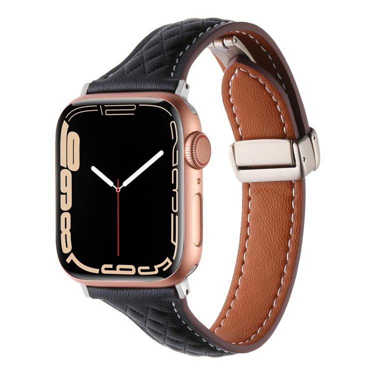 For Apple Watch 42mm / 41mm / 40mm / 38mm Kalebol Diamond Pattern Magnetic Buckle Leather Strap(Black) - Watch Bands by Kalebol | Online Shopping South Africa | PMC TechLife | Buy Now Pay Later Mobicred