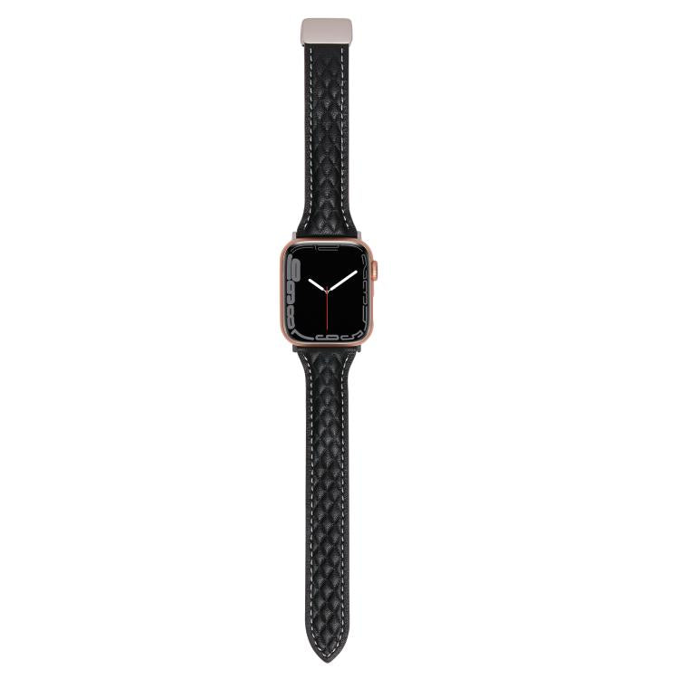 For Apple Watch 42mm / 41mm / 40mm / 38mm Kalebol Diamond Pattern Magnetic Buckle Leather Strap(Black) - Watch Bands by Kalebol | Online Shopping South Africa | PMC TechLife | Buy Now Pay Later Mobicred