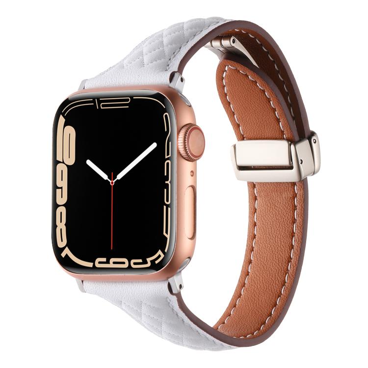 For Apple Watch 42mm / 41mm / 40mm / 38mm Kalebol Diamond Pattern Magnetic Buckle Leather Strap(White) - Watch Bands by Kalebol | Online Shopping South Africa | PMC TechLife | Buy Now Pay Later Mobicred
