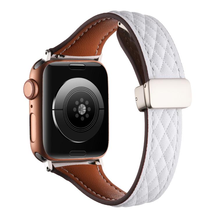 For Apple Watch 42mm / 41mm / 40mm / 38mm Kalebol Diamond Pattern Magnetic Buckle Leather Strap(White) - Watch Bands by Kalebol | Online Shopping South Africa | PMC TechLife | Buy Now Pay Later Mobicred