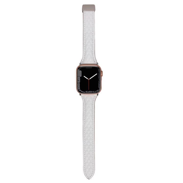 For Apple Watch 42mm / 41mm / 40mm / 38mm Kalebol Diamond Pattern Magnetic Buckle Leather Strap(White) - Watch Bands by Kalebol | Online Shopping South Africa | PMC TechLife | Buy Now Pay Later Mobicred