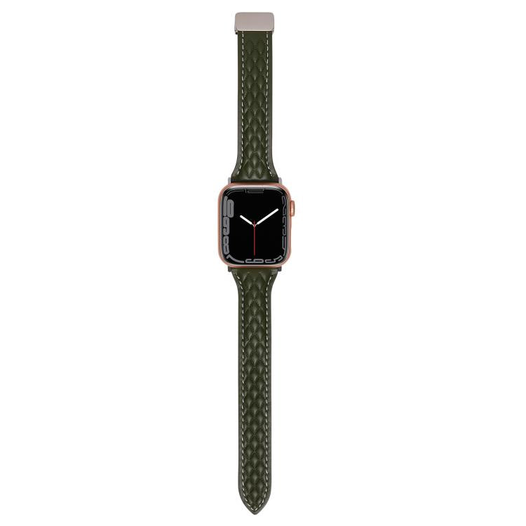 For Apple Watch 42mm / 41mm / 40mm / 38mm Kalebol Diamond Pattern Magnetic Buckle Leather Strap(Olive Green) - Watch Bands by Kalebol | Online Shopping South Africa | PMC TechLife | Buy Now Pay Later Mobicred