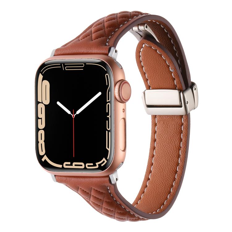 For Apple Watch 42mm / 41mm / 40mm / 38mm Kalebol Diamond Pattern Magnetic Buckle Leather Strap(Brown) - Watch Bands by Kalebol | Online Shopping South Africa | PMC TechLife | Buy Now Pay Later Mobicred