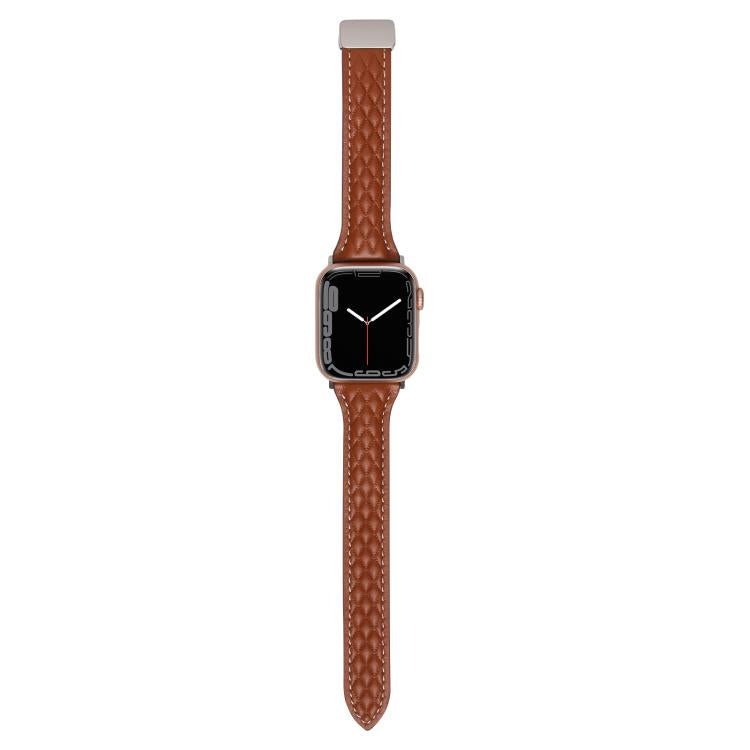 For Apple Watch 42mm / 41mm / 40mm / 38mm Kalebol Diamond Pattern Magnetic Buckle Leather Strap(Brown) - Watch Bands by Kalebol | Online Shopping South Africa | PMC TechLife | Buy Now Pay Later Mobicred