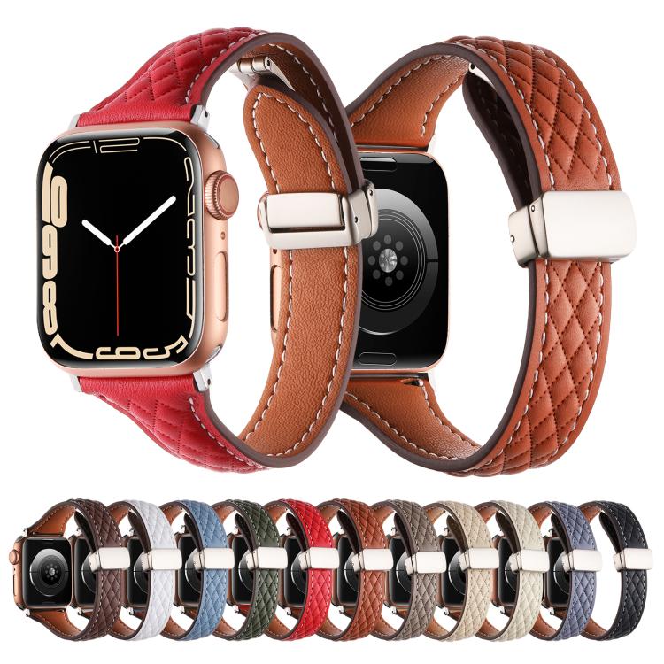 For Apple Watch 42mm / 41mm / 40mm / 38mm Kalebol Diamond Pattern Magnetic Buckle Leather Strap(Taupe) - Watch Bands by Kalebol | Online Shopping South Africa | PMC TechLife | Buy Now Pay Later Mobicred