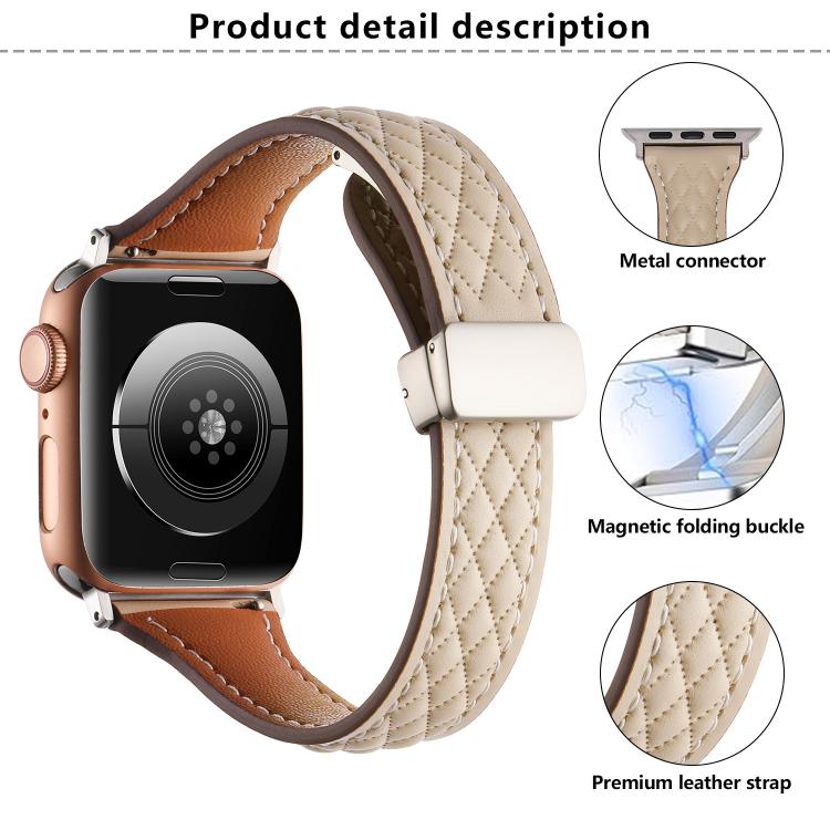 For Apple Watch 42mm / 41mm / 40mm / 38mm Kalebol Diamond Pattern Magnetic Buckle Leather Strap(Taupe) - Watch Bands by Kalebol | Online Shopping South Africa | PMC TechLife | Buy Now Pay Later Mobicred