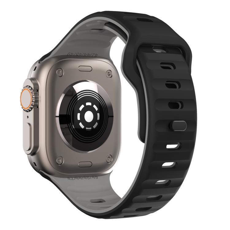 For Apple Watch 46mm / 49mm / 45mm / 44mm Kalebol Wave Reverse Buckle Two-color Silicone Strap(Black Grey) - Watch Bands by Kalebol | Online Shopping South Africa | PMC TechLife | Buy Now Pay Later Mobicred