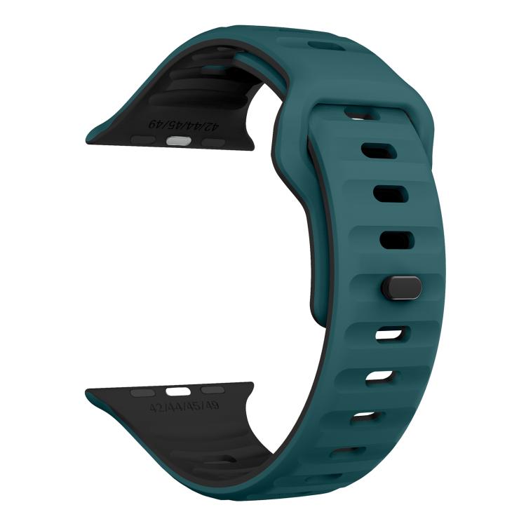 For Apple Watch 46mm / 49mm / 45mm / 44mm Kalebol Wave Reverse Buckle Two-color Silicone Strap(Dark Green Black) - Watch Bands by Kalebol | Online Shopping South Africa | PMC TechLife | Buy Now Pay Later Mobicred