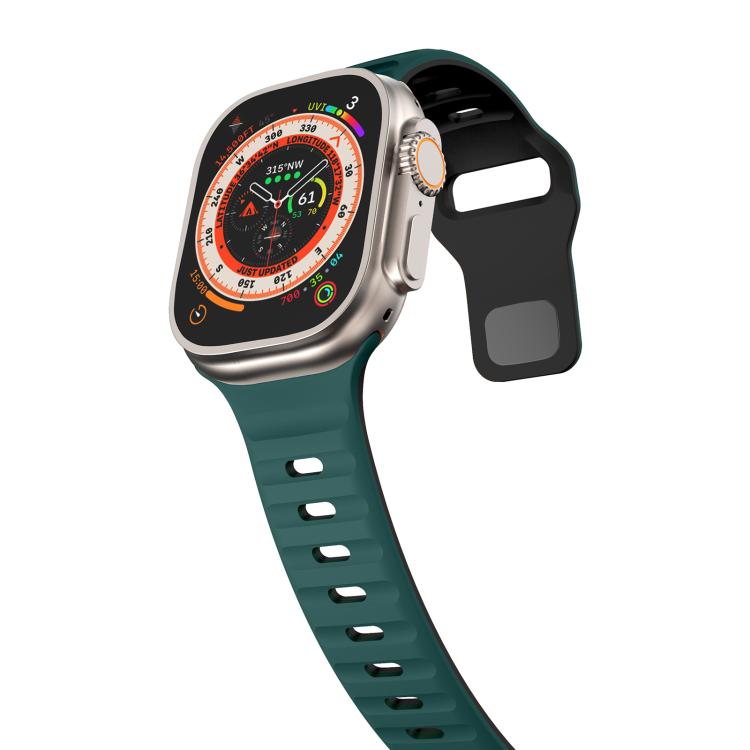 For Apple Watch 46mm / 49mm / 45mm / 44mm Kalebol Wave Reverse Buckle Two-color Silicone Strap(Dark Green Black) - Watch Bands by Kalebol | Online Shopping South Africa | PMC TechLife | Buy Now Pay Later Mobicred