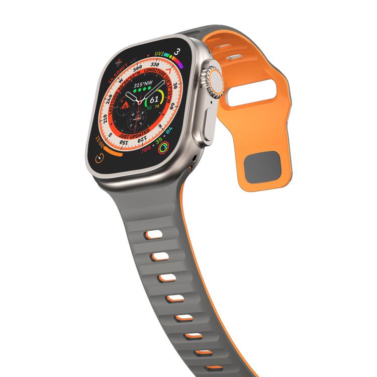 For Apple Watch 46mm / 49mm / 45mm / 44mm Kalebol Wave Reverse Buckle Two-color Silicone Strap(Space Grey Orange) - Watch Bands by Kalebol | Online Shopping South Africa | PMC TechLife | Buy Now Pay Later Mobicred