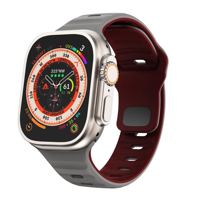 For Apple Watch 46mm / 49mm / 45mm / 44mm Kalebol Wave Reverse Buckle Two-color Silicone Strap(Space Grey Wine Red) - Watch Bands by Kalebol | Online Shopping South Africa | PMC TechLife | Buy Now Pay Later Mobicred
