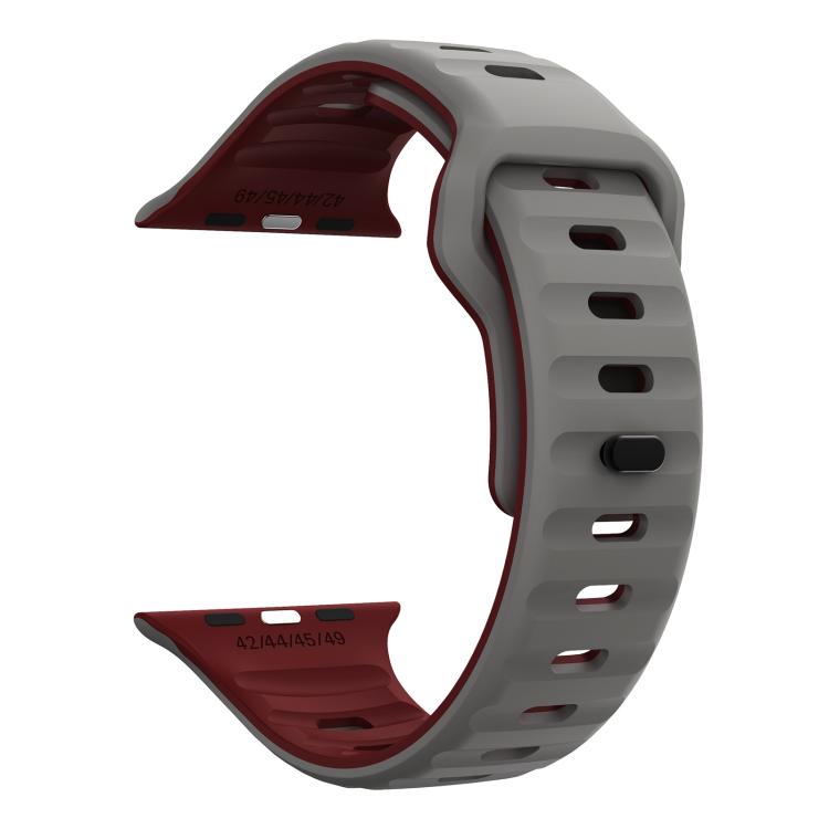 For Apple Watch 46mm / 49mm / 45mm / 44mm Kalebol Wave Reverse Buckle Two-color Silicone Strap(Space Grey Wine Red) - Watch Bands by Kalebol | Online Shopping South Africa | PMC TechLife | Buy Now Pay Later Mobicred