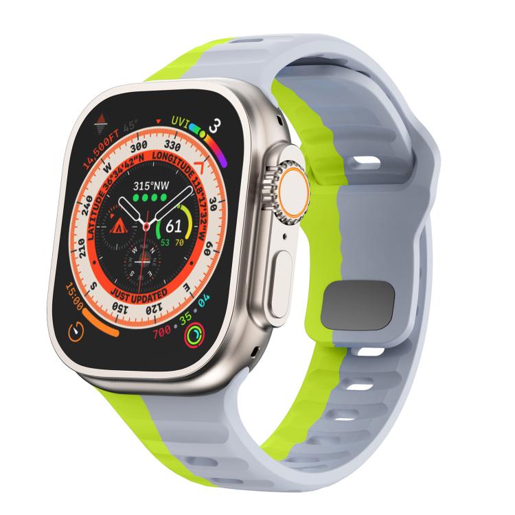 For Apple Watch 46mm / 49mm / 45mm / 44mm Kalebol Wave Reverse Buckle Two-color Silicone Strap(Wild Path Grey Green) - Watch Bands by Kalebol | Online Shopping South Africa | PMC TechLife | Buy Now Pay Later Mobicred