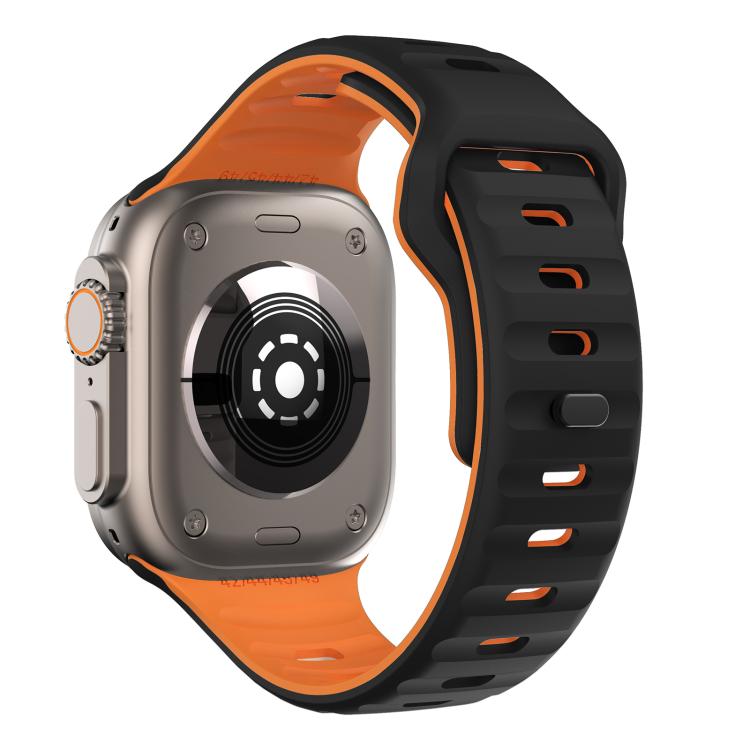 For Apple Watch 42mm / 41mm / 40mm / 38mm Kalebol Wave Reverse Buckle Two-color Silicone Strap(Black Orange) - Watch Bands by Kalebol | Online Shopping South Africa | PMC TechLife | Buy Now Pay Later Mobicred