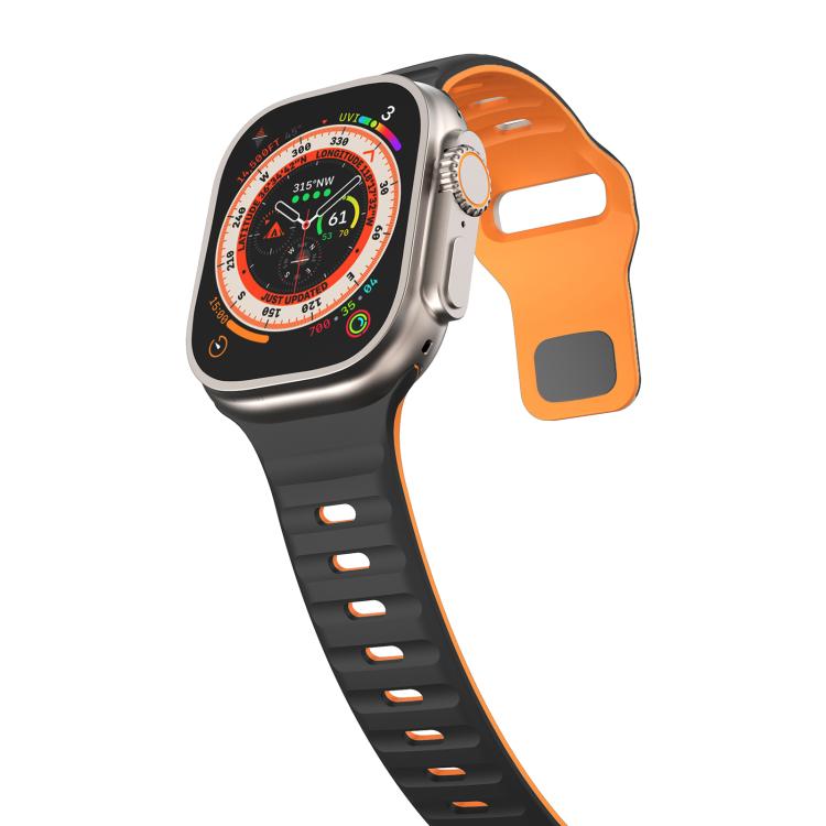 For Apple Watch 42mm / 41mm / 40mm / 38mm Kalebol Wave Reverse Buckle Two-color Silicone Strap(Black Orange) - Watch Bands by Kalebol | Online Shopping South Africa | PMC TechLife | Buy Now Pay Later Mobicred