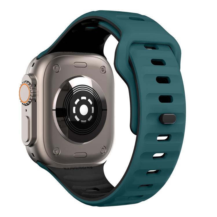 For Apple Watch 42mm / 41mm / 40mm / 38mm Kalebol Wave Reverse Buckle Two-color Silicone Strap(Dark Green Black) - Watch Bands by Kalebol | Online Shopping South Africa | PMC TechLife | Buy Now Pay Later Mobicred