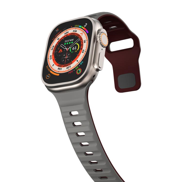 For Apple Watch 42mm / 41mm / 40mm / 38mm Kalebol Wave Reverse Buckle Two-color Silicone Strap(Space Grey Wine Red) - Watch Bands by Kalebol | Online Shopping South Africa | PMC TechLife | Buy Now Pay Later Mobicred