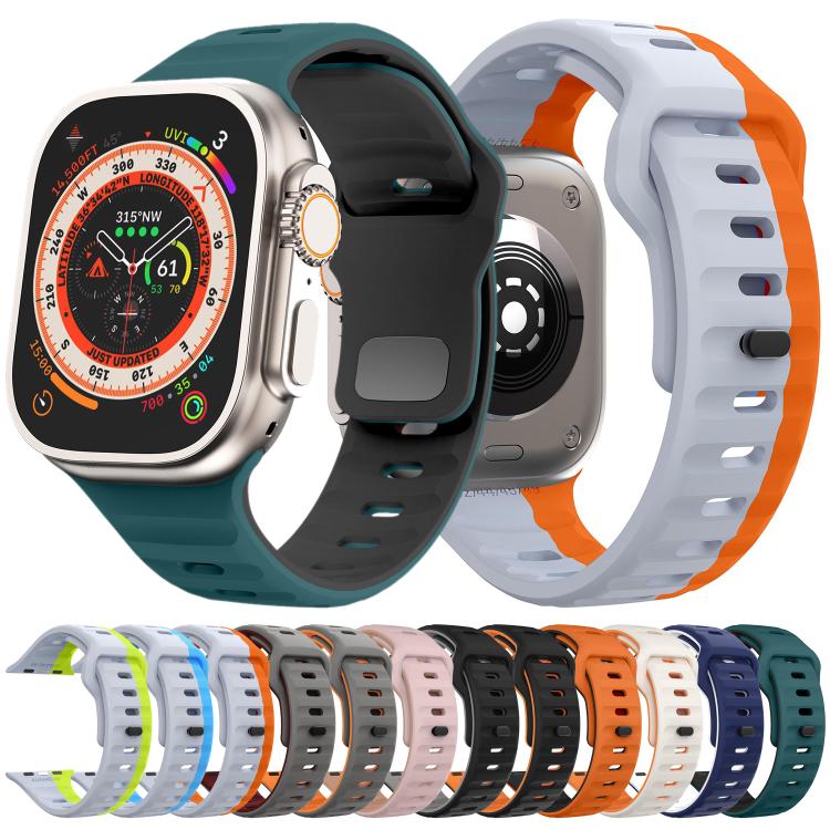 For Apple Watch 46mm / 49mm / 45mm / 44mm Kalebol Wave Reverse Buckle Two-color Silicone Strap(Wild Path Grey Orange) - Watch Bands by Kalebol | Online Shopping South Africa | PMC TechLife | Buy Now Pay Later Mobicred