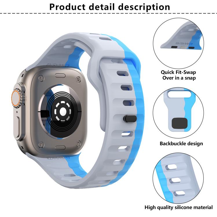 For Apple Watch 46mm / 49mm / 45mm / 44mm Kalebol Wave Reverse Buckle Two-color Silicone Strap(Wild Path Grey Blue) - Watch Bands by Kalebol | Online Shopping South Africa | PMC TechLife | Buy Now Pay Later Mobicred