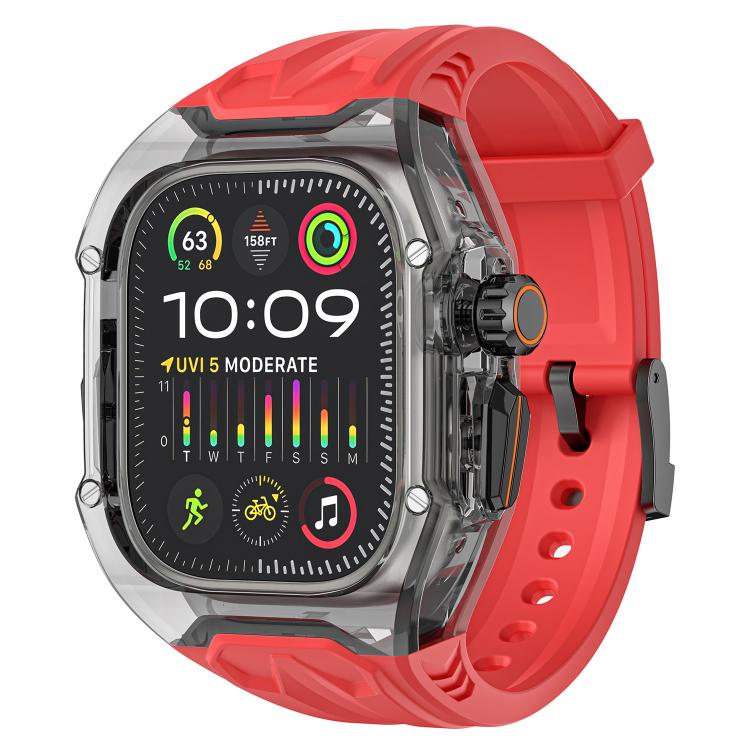 For Apple Watch 46mm / 45mm / 44mm / 42mm Kalebol Glacier Integrated Transparent Silicone Strap(Red Transparent Black) - Watch Bands by Kalebol | Online Shopping South Africa | PMC TechLife | Buy Now Pay Later Mobicred