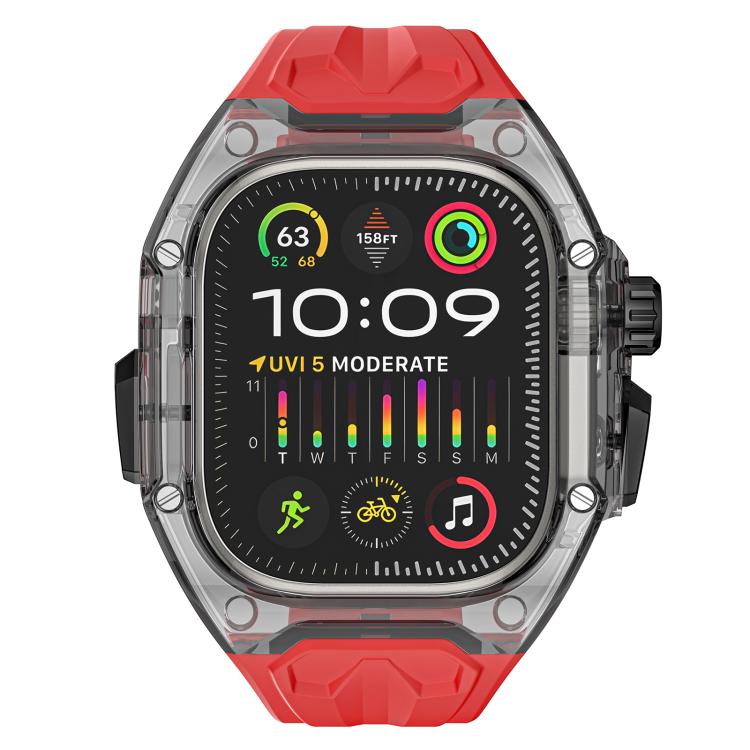 For Apple Watch 46mm / 45mm / 44mm / 42mm Kalebol Glacier Integrated Transparent Silicone Strap(Red Transparent Black) - Watch Bands by Kalebol | Online Shopping South Africa | PMC TechLife | Buy Now Pay Later Mobicred