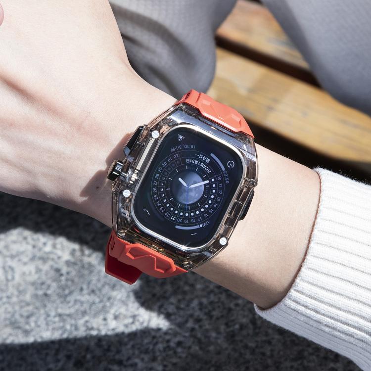 For Apple Watch 46mm / 45mm / 44mm / 42mm Kalebol Glacier Integrated Transparent Silicone Strap(Red Transparent Black) - Watch Bands by Kalebol | Online Shopping South Africa | PMC TechLife | Buy Now Pay Later Mobicred