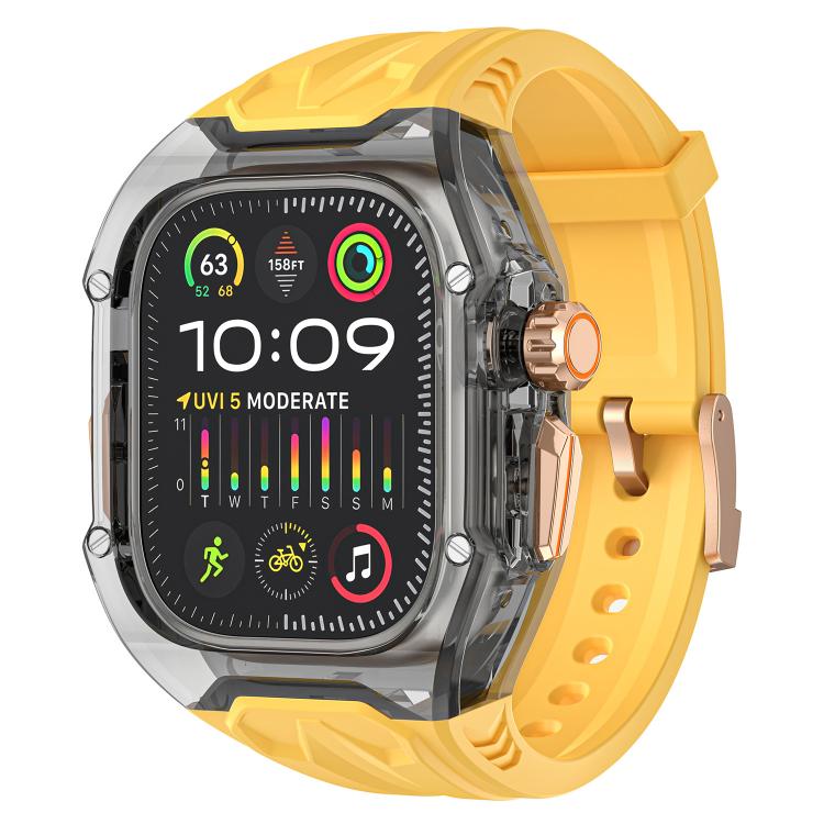 For Apple Watch 46mm / 45mm / 44mm / 42mm Kalebol Glacier Integrated Transparent Silicone Strap(Yellow Transparent Black) - free shipping - PMC TechLife - Order now!