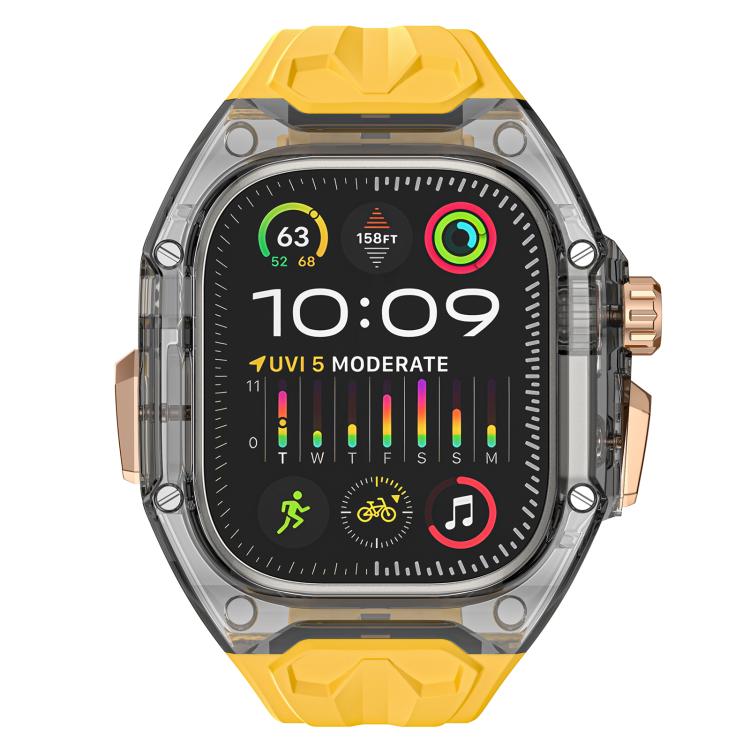 For Apple Watch 46mm / 45mm / 44mm / 42mm Kalebol Glacier Integrated Transparent Silicone Strap(Yellow Transparent Black) - free shipping - PMC TechLife - Order now!
