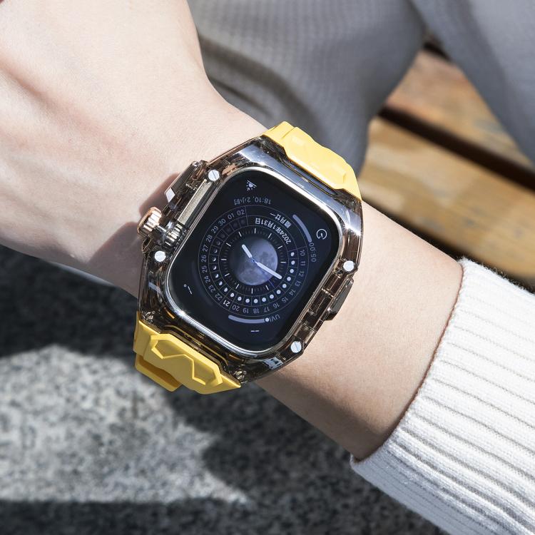 For Apple Watch 46mm / 45mm / 44mm / 42mm Kalebol Glacier Integrated Transparent Silicone Strap(Yellow Transparent Black) - free shipping - PMC TechLife - Order now!