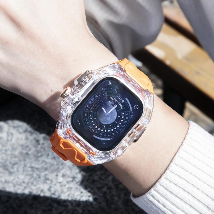 For Apple Watch 42mm / 41mm / 40mm / 38mm Kalebol Glacier Integrated Transparent Silicone Strap(Orange Transparent) - free shipping - PMC TechLife - Order now!