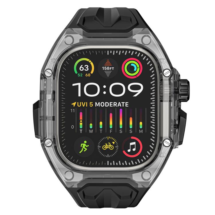 For Apple Watch 42mm / 41mm / 40mm / 38mm Kalebol Glacier Integrated Transparent Silicone Strap(Black Transparent Black) - free shipping - PMC TechLife - Order now!
