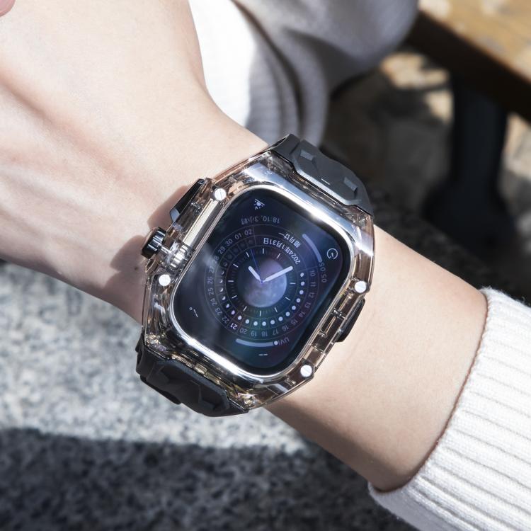 For Apple Watch 42mm / 41mm / 40mm / 38mm Kalebol Glacier Integrated Transparent Silicone Strap(Black Transparent Black) - free shipping - PMC TechLife - Order now!