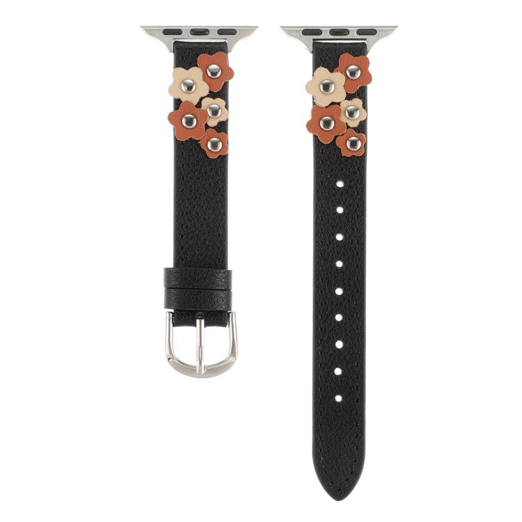 For Apple Watch 42mm / 41mm / 40mm / 38mm Kalebol Studded Flower Leather Strap(Black) - free shipping - PMC TechLife - Order now!