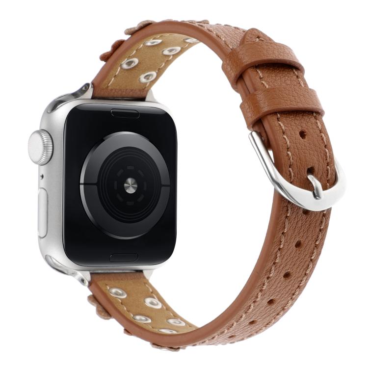 For Apple Watch 42mm / 41mm / 40mm / 38mm Kalebol Studded Flower Leather Strap(Brown) - free shipping - PMC TechLife - Order now!