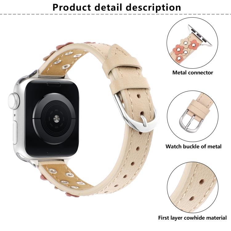 For Apple Watch 42mm / 41mm / 40mm / 38mm Kalebol Studded Flower Leather Strap(Black) - free shipping - PMC TechLife - Order now!