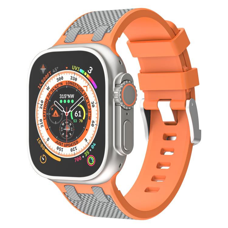 For Apple Watch 46mm / 49mm / 45mm / 44mm Kalebol Farmhouse Oak Silicone Strap(Orange + Grey) - free shipping - PMC TechLife - Order now!