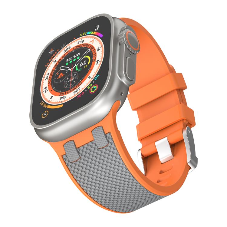 For Apple Watch 46mm / 49mm / 45mm / 44mm Kalebol Farmhouse Oak Silicone Strap(Orange + Grey) - free shipping - PMC TechLife - Order now!