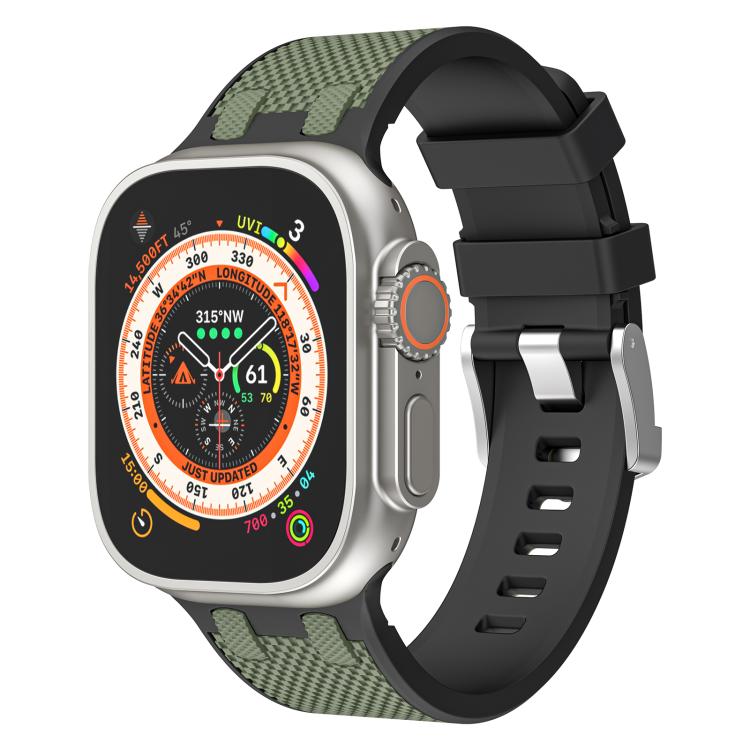 For Apple Watch 46mm / 49mm / 45mm / 44mm Kalebol Farmhouse Oak Silicone Strap(Black + Army Green) - free shipping - PMC TechLife - Order now!
