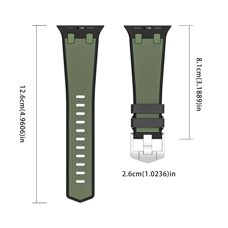 For Apple Watch 46mm / 49mm / 45mm / 44mm Kalebol Farmhouse Oak Silicone Strap(Black + Army Green) - free shipping - PMC TechLife - Order now!