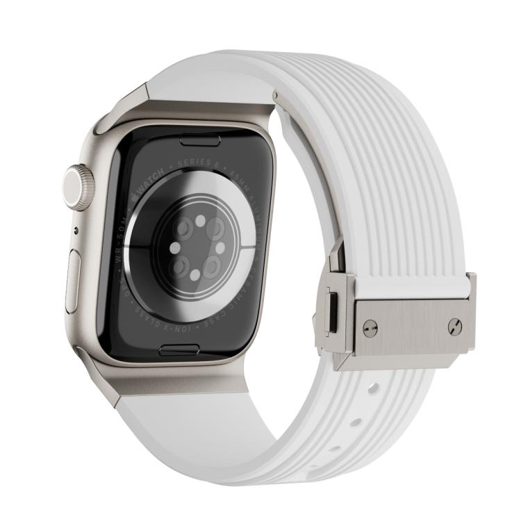 For Apple Watch 46mm / 49mm / 45mm / 44mm Kalebol High Elasticity L-shaped Nail Silicone Strap(White) - Watch Bands by Kalebol | Online Shopping South Africa | PMC TechLife | Buy Now Pay Later Mobicred