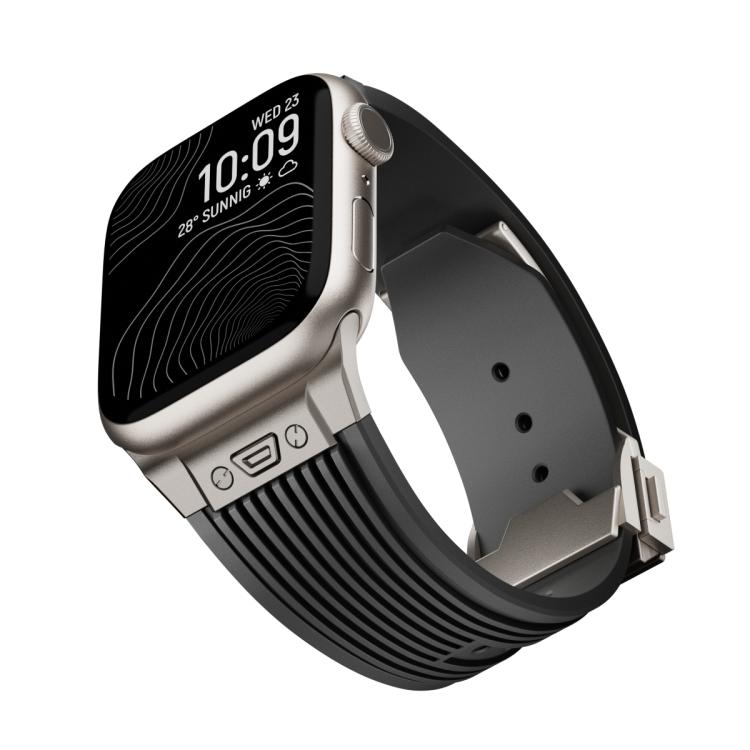 For Apple Watch 46mm / 49mm / 45mm / 44mm Kalebol High Elasticity L-shaped Nail Silicone Strap(Black) - Watch Bands by Kalebol | Online Shopping South Africa | PMC TechLife | Buy Now Pay Later Mobicred