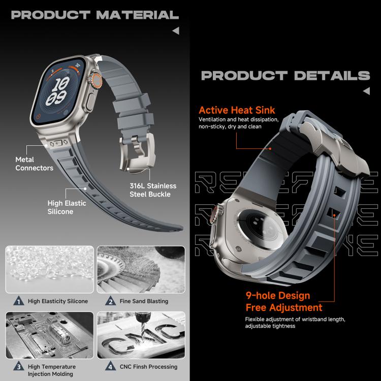 For Apple Watch 46mm / 49mm / 45mm / 44mm Kalebol High Stretch Silicone Armor Watch Band(Titanium Orange) - free shipping - PMc TechLife - Order now!