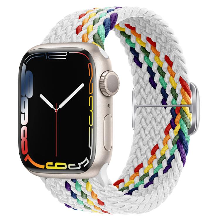 For Apple Watch 42mm / 41mm / 40mm / 38mm Kalebol Eight Buckle Nylon Braided Watch Band(White Rainbow) - Watch Bands by Kalebol | Online Shopping South Africa | PMC TechLife | Buy Now Pay Later Mobicred