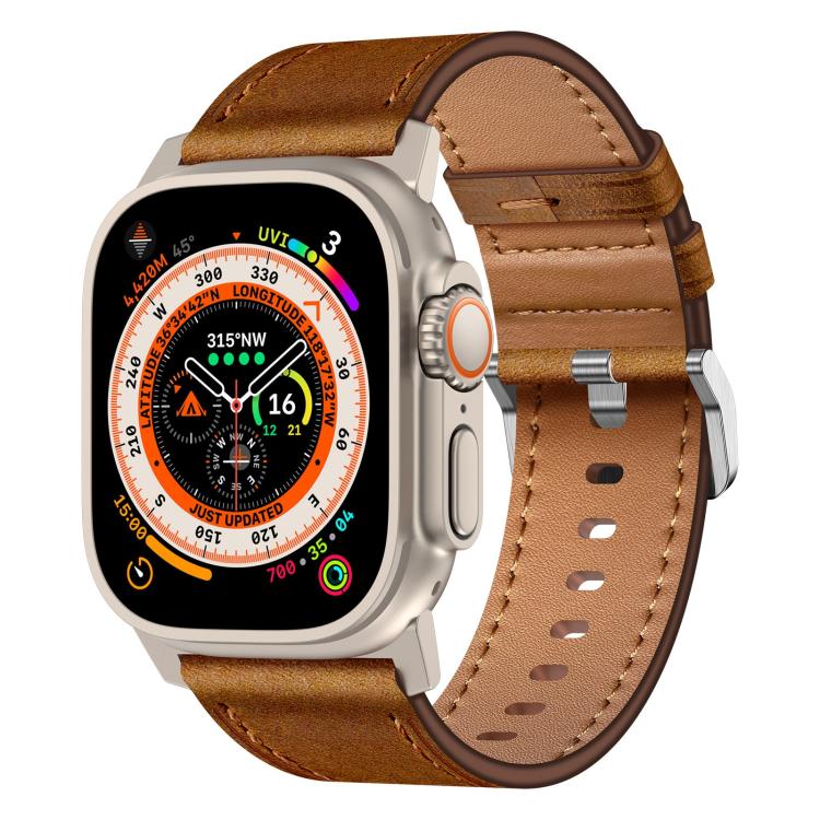 For Apple Watch 46mm / 49mm / 45mm / 44mm Kalebol Genuine Leather Watch Band(Titanium Red Brown) - free shipping - PMc TechLife - Order now!