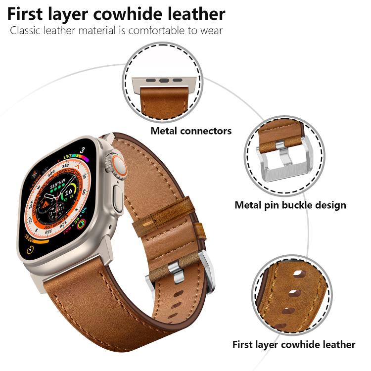 For Apple Watch 46mm / 49mm / 45mm / 44mm Kalebol Genuine Leather Watch Band(Titanium Dark Brown) - free shipping - PMc TechLife - Order now!