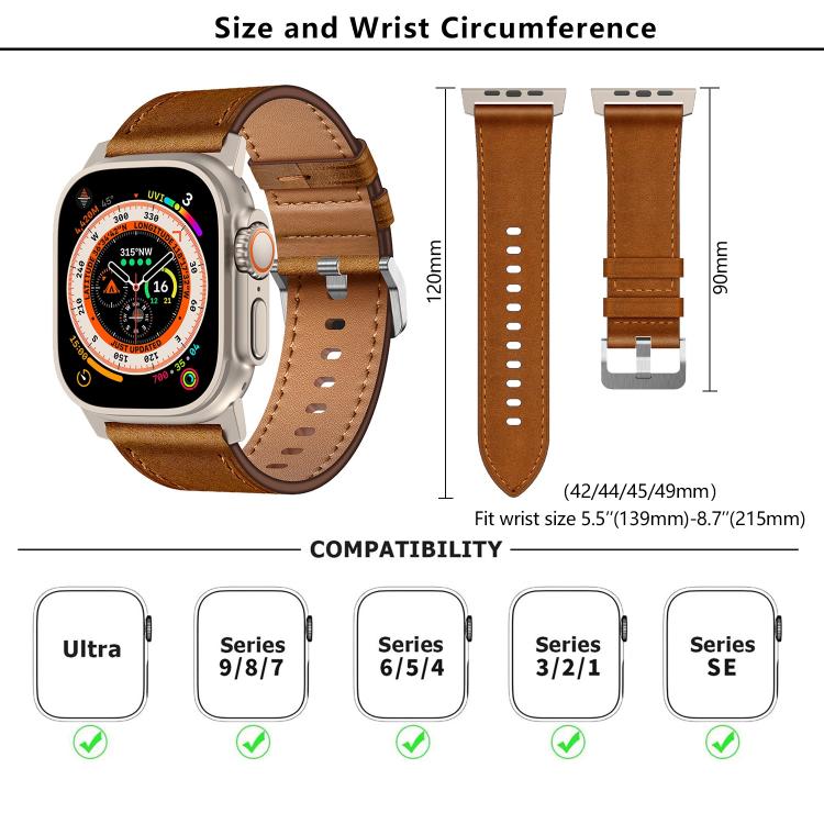For Apple Watch 46mm / 49mm / 45mm / 44mm Kalebol Genuine Leather Watch Band(Titanium Red Brown) - free shipping - PMc TechLife - Order now!
