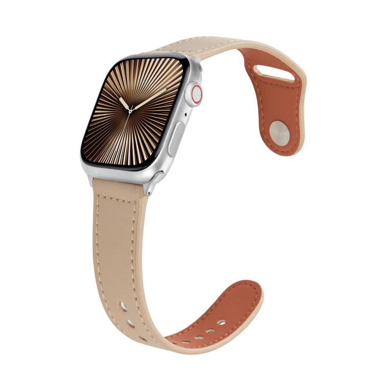 For Apple Watch 46mm / 49mm / 45mm / 44mm Kalebol Large Stud Buckle Leather Watch Band(Apricot) - free shipping - PMc TechLife - Order now!