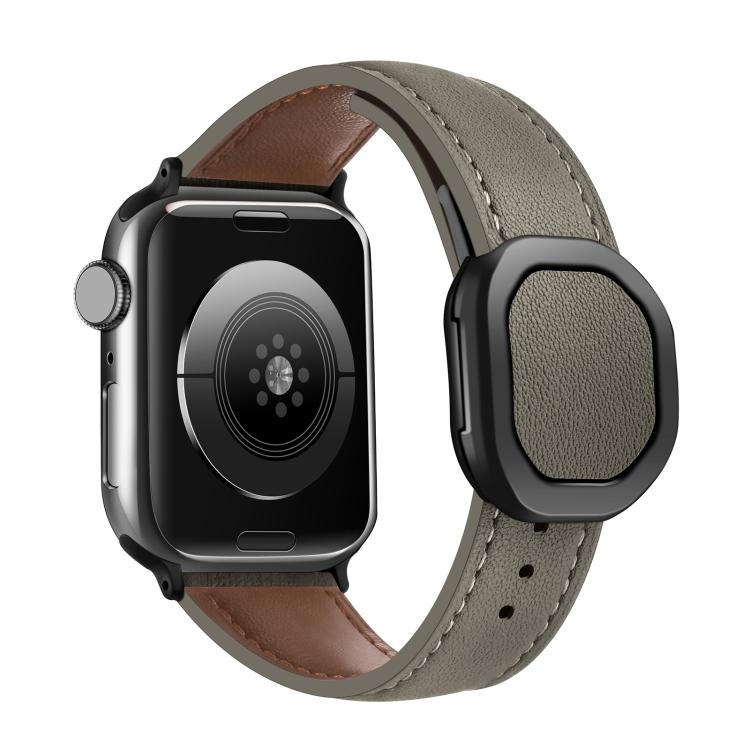 For Apple Watch 46mm / 49mm / 45mm / 44mm Kalebol Magnetic Fold Genuine Buckle Leather Watch Band(Grey Brown) - free shipping - PMc TechLife - Order now!